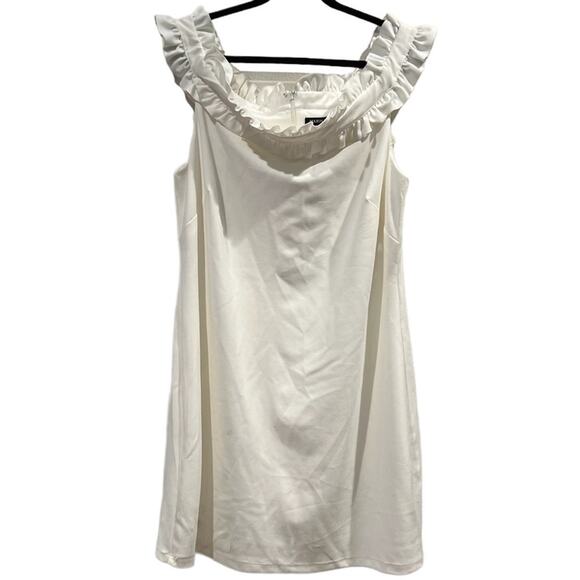 NWT MARINA Ivory mini dress off shoulder sleeveless ruffle zippered back Size 16 - Picture 1 of 8